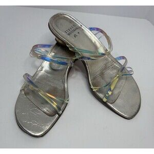 Stuart Weitzman Women’s 6 1/2 Gold Colored Hologram Sandals Gold Strap Heel